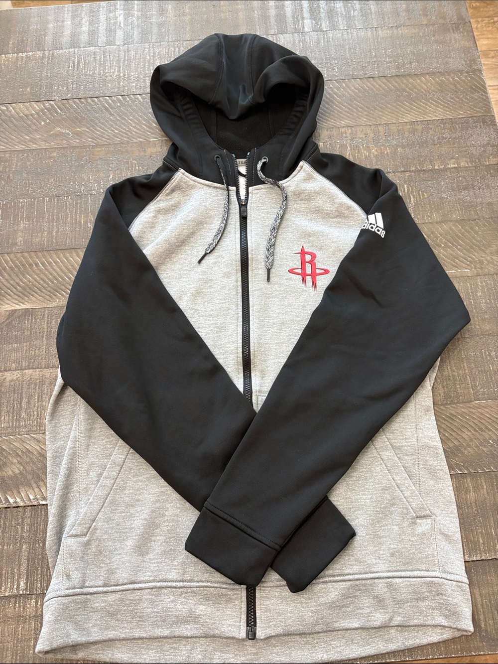 adidas Two-Tone Houston Rockets Full-Zip Hoodie - Gray, Black & Red Logo